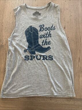 Graphic Muscle Tank - 'Boots with the Spurs' in Navy on Heather Gray
